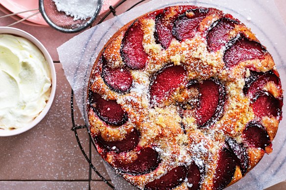Helen Goh’s blood plum cake with cardamom crust.