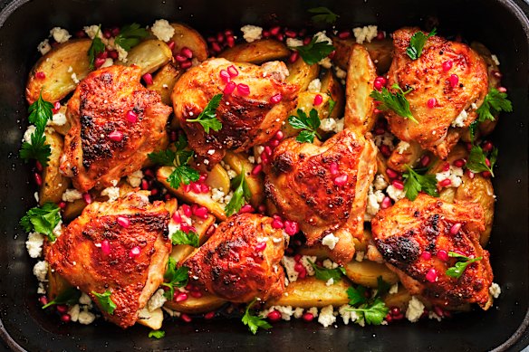 Finish with a sprinkle of feta and pomegranate.