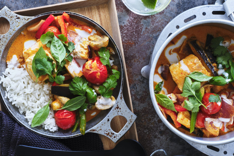 Red curry barramundi.