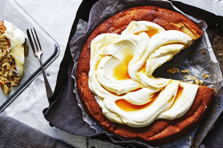 Julia Busuttil Nishimura’s spiced apple cake with mascarpone and maple frosting.