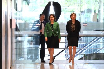 Former NSW premier Gladys Berejiklian and her barrister, Sophie Callan, SC (right) at the ICAC on Friday.