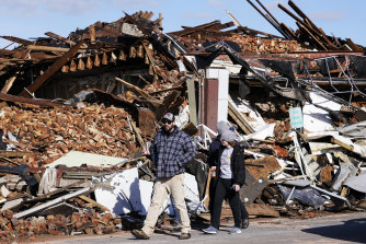 Some of the destruction caused by the tornado in Mayfield, Kentucky.