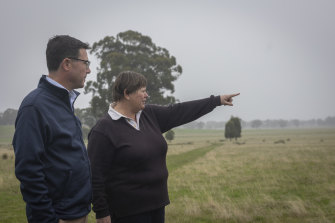 Littleproud, the federal agriculture minister, with Karen Brisbane-Bullock on her northern Victoria property. 