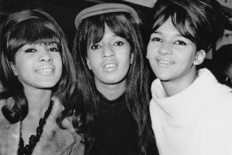 The Ronettes, comprising Veronica Bennett (later Ronnie Spector), Nedra Talley and Estelle Bennett, in 1964.