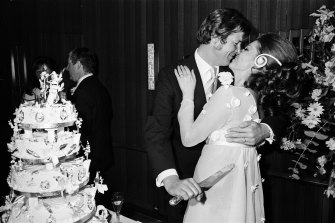 The wedding reception of Roger Moore and Luisa Mattioli at the Royal Garden Hotel, Kensington, April  11, 1969.