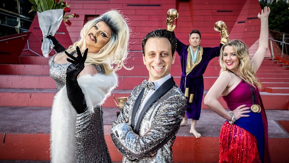 Fringe Festival director Simon Abrahams with artists Chlamydia Clementine (Ezra Miska), Jacob Steele and Asha Sym.