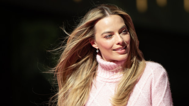 Real life Barbie: Margot Robbie on Pitt Street Mall yesterday.