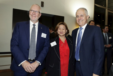 Former ABC chairman Justin Milne with Michelle Guthrie and Malcolm Turnbull in August, before all three ended up losing their jobs.
