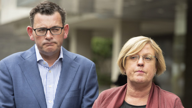 Police Minister Lisa Neville speaks to the media with Victorian Premier Daniel Andrews during a press conference announcing a Royal Commission in on Monday.