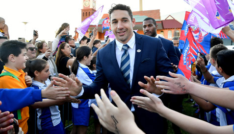 Ideas man: Billy Slater greets fans at the grand final fan day on Thursday.