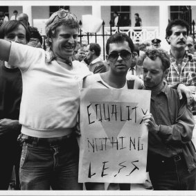 Supporters of the Bill outside Parliament House on May 15, 1984