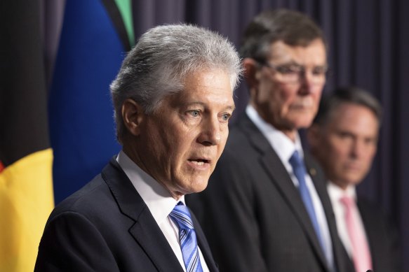 The strategic review is being conducted by former defence minister Stephen Smith and former defence chief Angus Houston, pictured with Defence Minister Richard Marles.