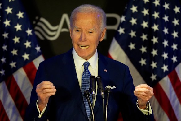 Former US president Joe Biden speaks at a conference in Chicago in April.