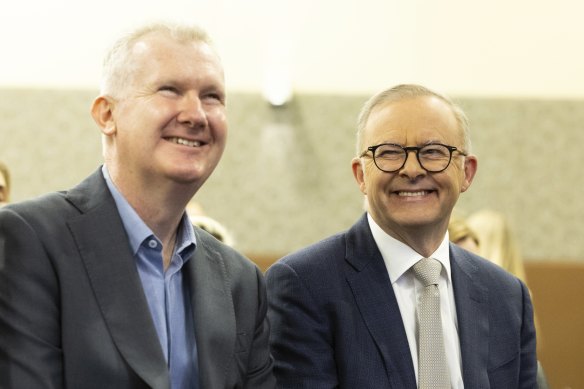 Employment and Arts Minister Tony Burke with Prime Minister Anthony Albanese. 