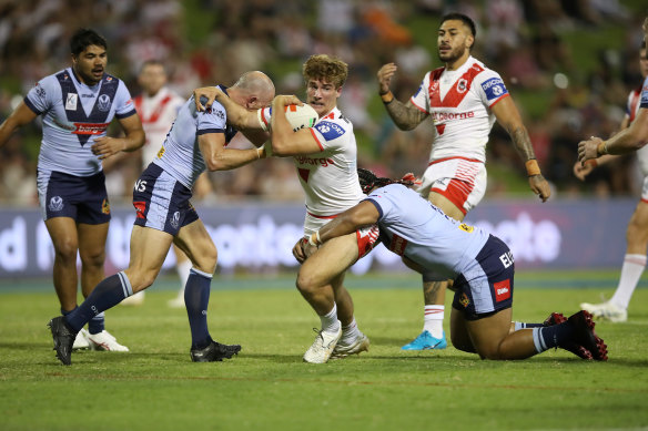 Toby Couchman, who played in the Dragons trial against St Helens last month, will make his NRL debut this weekend.