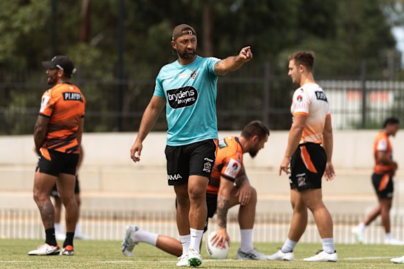 Wests Tigers coach Benji Marshall during a training session at Concord Oval.