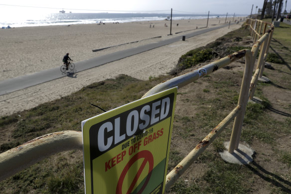A section of Huntington Beach, California is closed to foot traffic.