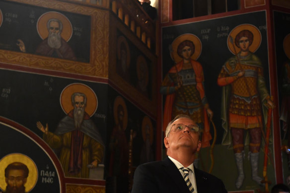 Scott Morrison at last night’s Orthodox Easter service in southern Sydney.