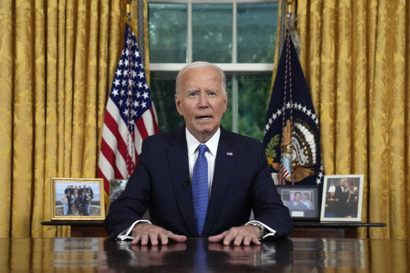 President Joe Biden addresses the US from the Oval Office on Wednesday.