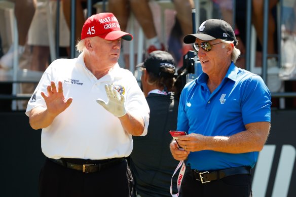 Norman with Donald Trump at a LIV event at Trump’s golf course in Bedminster, New Jersey in July.