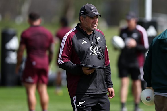 All Blacks coach Dave Rennie watches on during a training session at North Harbour Stadium.