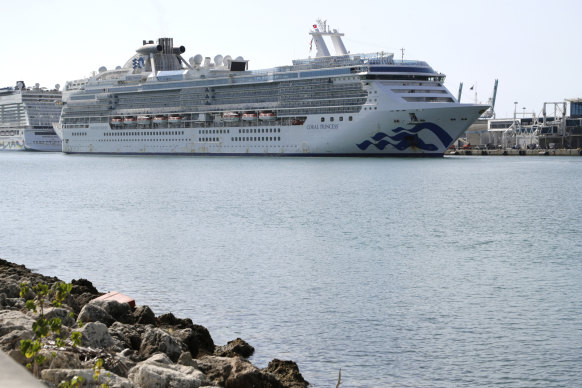 The Coral Princess cruise ship at Port Miami during outbreak April 2020.