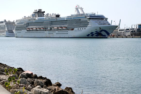 The Coral Princess cruise ship at Port Miami during outbreak April 2020.