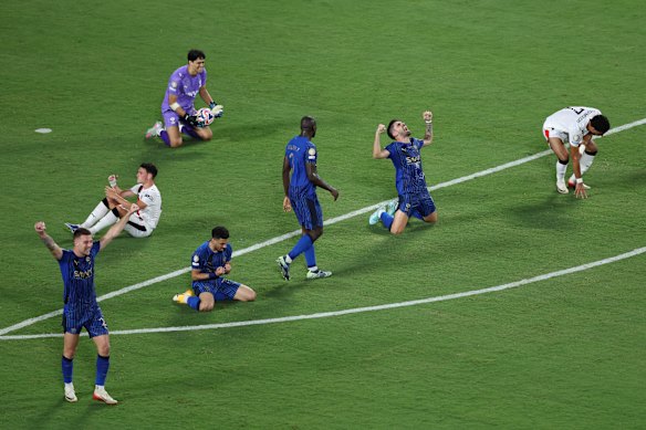 Al Hilal player celebrate their shock win over Manchester City in the FIFA Club World Cup.