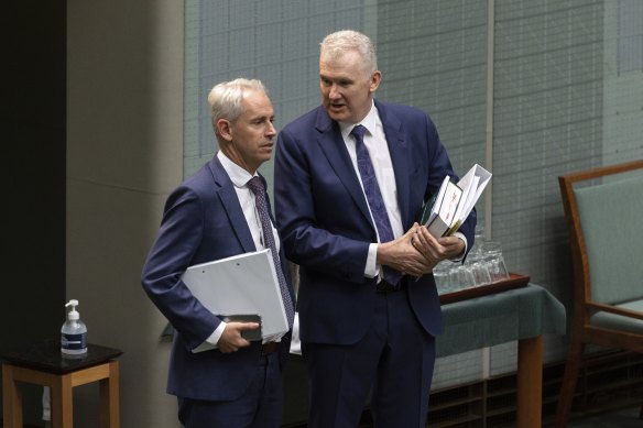 Immigration Minister Andrew Giles (left) – pictured with Workplace Relations Minister Tony Burke – is investigating whether bus drivers should be added to Australia’s skilled migration program. 