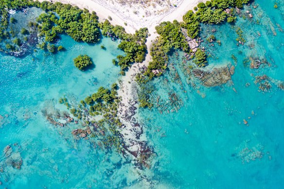 The coast and waters of Vansittart Bay from above.