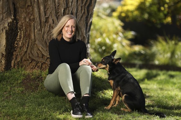 Katy Gallagher walks 10km every day with Pip, her Kelpie-cross, a rescue dog. 