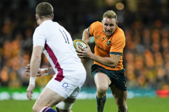 Reece Hodge on the attack against England in the third Test at the SCG.