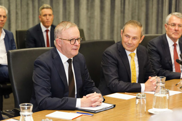 Prime Minister Anthony Albanese holds a cabinet meeting, with WA Premier Roger Cook as a guest, during his visit to WA. 