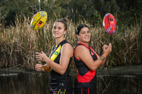 Richmond’s Ellie McKenzie and Essendon’s Maddy Prespakis look forward to the AFLW’s Dreamtime match moving to Darwin.