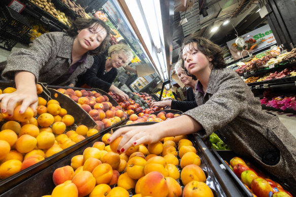 Gwen Utano and her mum Rebecca Overbury shopping. The latest inflation figures show fruit and vegetable prices are up, in part due to a reduced supply of melons and bananas. 