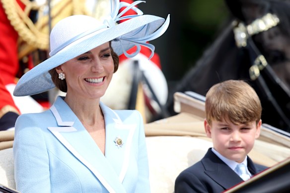 Catherine, Princess of Wales and son Prince Louis of Wales during Trooping the Colour.