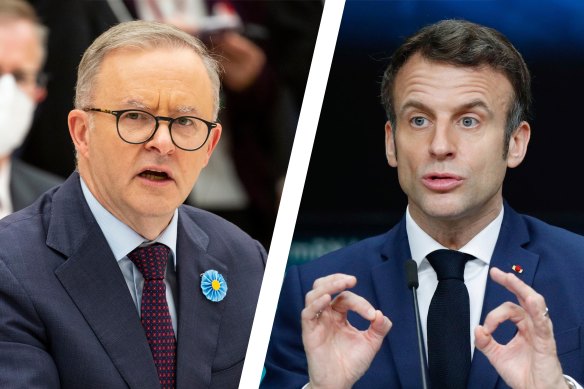 Australian Prime Minister Anthony Albanese and French President Emmanuel Macron.