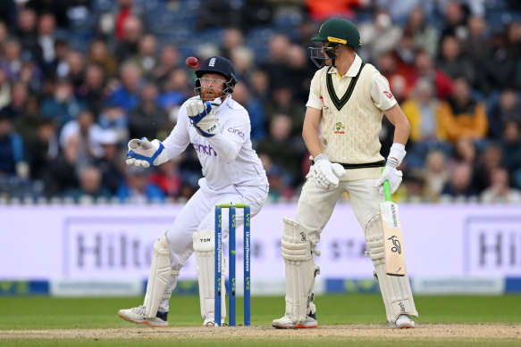 Jonny Bairstow catches out Marnus Labuschagne.