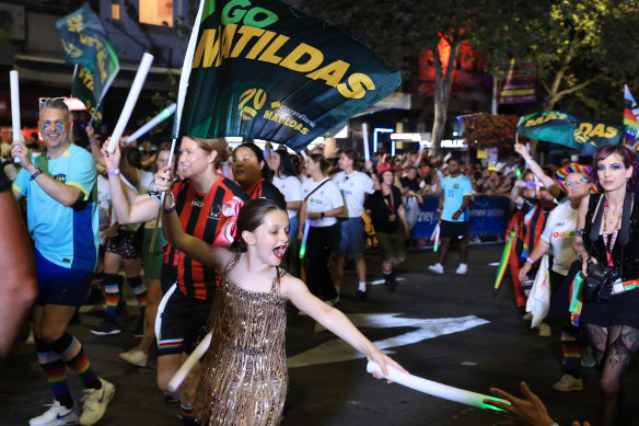 Mini Matildas march at the Sydney Mardi Gras.