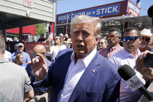 Former president Donald Trump campaigning in Iowa on August 12.