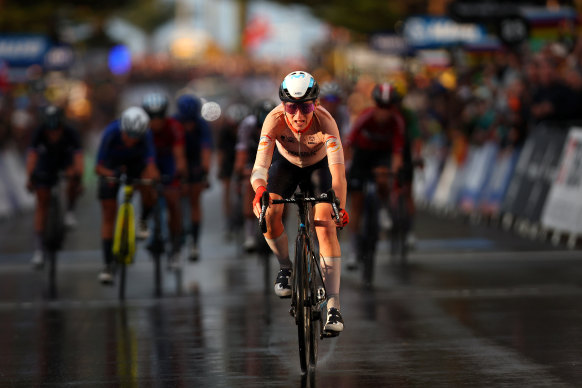 Annemiek van Vleuten didn’t celebrate at the end because she was sure she’d be overtaken.