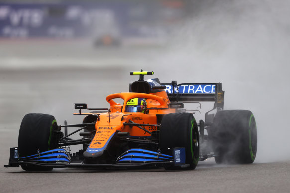 Norris drives his McLaren in Sochi.