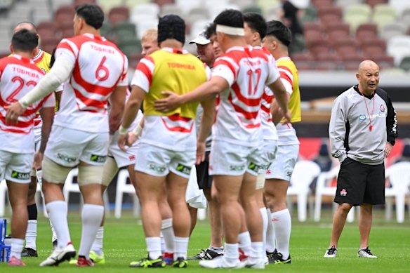 Japan coach Eddie Jones looks on during a session.