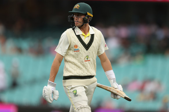 An annoyed Marnus Labuschagne was dismissed moments before bad light was called on Wednesday.