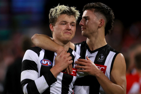 Jack Ginnivan and Nick Daicos were distraught after the loss.