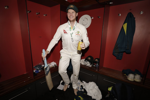 Steve Smith celebrates Australia's Ashes victory. He has dominated the series.