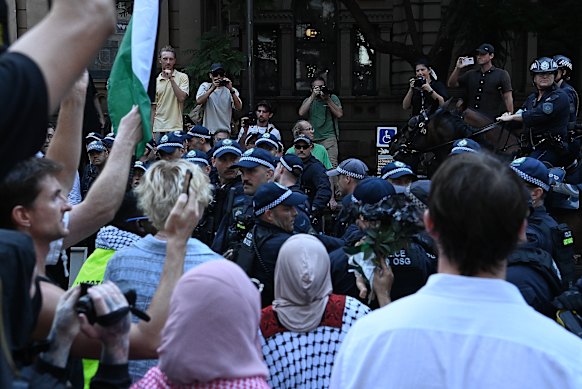 NSW Police clashed with demonstrators during a chaotic protest at Town Hall in February.