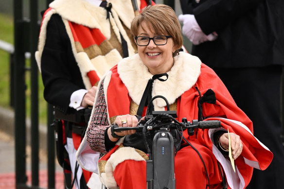 Baroness Tanni Grey-Thompson arrives at Westminster Abbey.