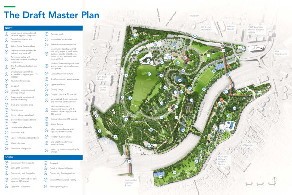 A map of the Victoria Park vision draft master plan.