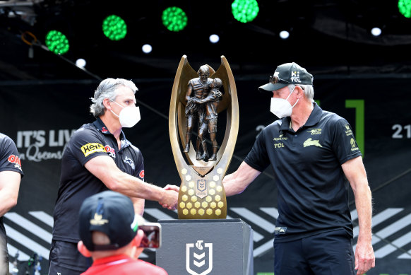 Good luck coach: Ivan Cleary (Penrith) and Wayne Bennett (Souths) on Friday.